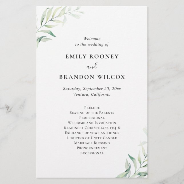Sage Eucalyptus Elegant Wedding Program (Vorderseite)