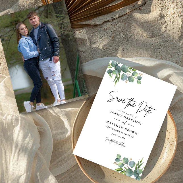 Sage Eukalyptus Woodland Foto Wedding Save The Date (Von Creator hochgeladen)