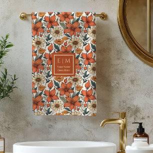 Sage Fall Florals Olive Terrakotta Individuelle Ha Badhandtuch Set