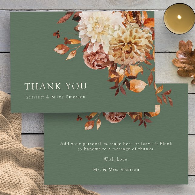 Sage Fall Terracotta Dankeskarte (Elegant Sage Fall Terracotta Watercolor Floral Wedding Thank You Card by Painted Paperie
)