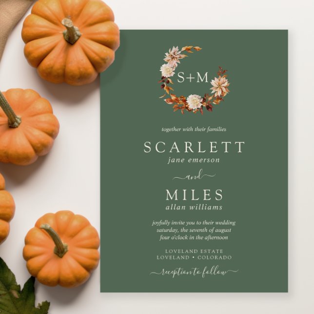 Sage Fall Terracotta Monogram Wreath Wedding Einladung (Sage Fall Terracotta Monogram Wreath Wedding Invitation
)