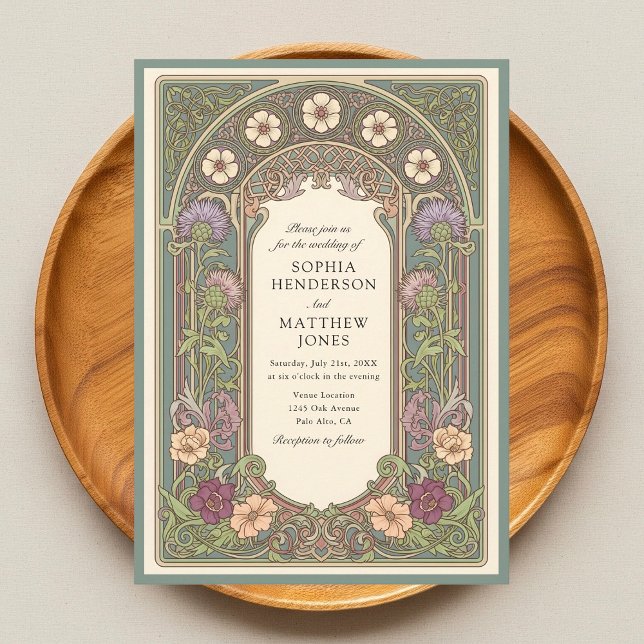 Sage Floral Art Nouveau Wedding Invitation Einladung (Von Creator hochgeladen)