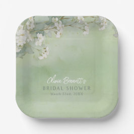 Sage Floral Bridal Shower Paper Plates Pappteller