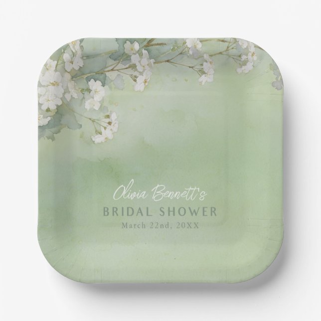 Sage Floral Bridal Shower Paper Plates Pappteller (Vorderseite)