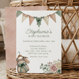Sage Floral Bunting Baby Shower Einladung