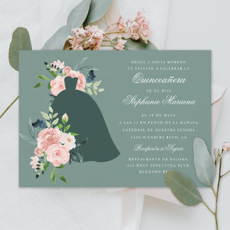 Sage Floral Custom Color Dress Quinceañera Einladung