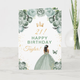 Sage Floral Dark Skin Mädchen Alles Gute zum Gebur Karte