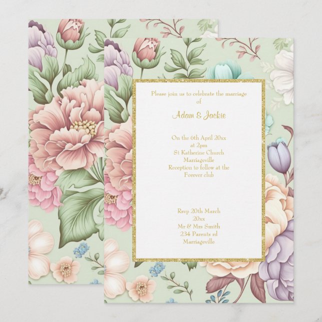 SAGE FLORAL ELEGANT WEDD INVITES EINLADUNG (Vorne/Hinten)