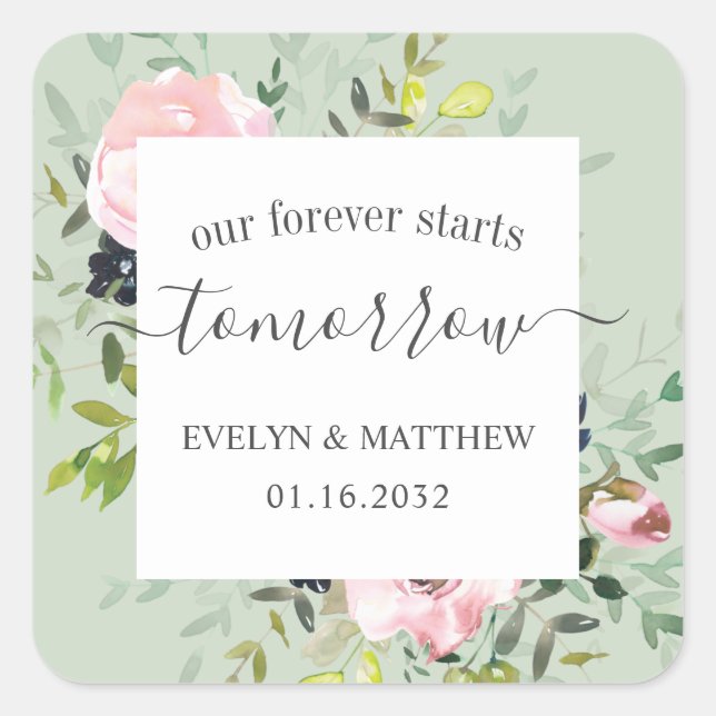 Sage Floral Forever startet die morgige Probe Quadratischer Aufkleber (Vorderseite)