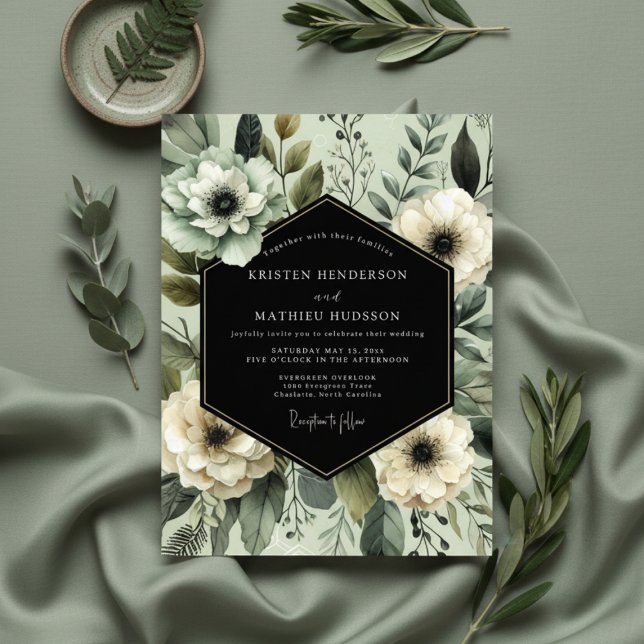 Sage Floral Opulent Wedding Einladung (Von Creator hochgeladen)