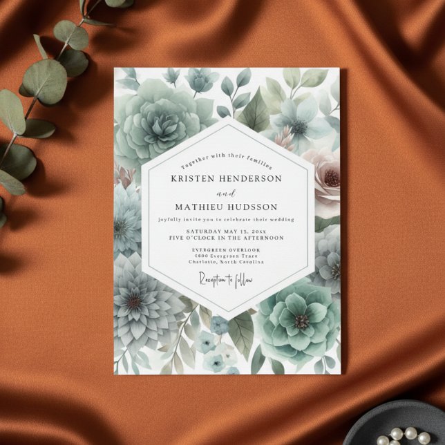 Sage Floral Romance Hochzeit Einladung (Von Creator hochgeladen)