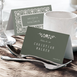 Sage Floral Vintage-Spitzen-Klapp-Platzkarte Tischnummer