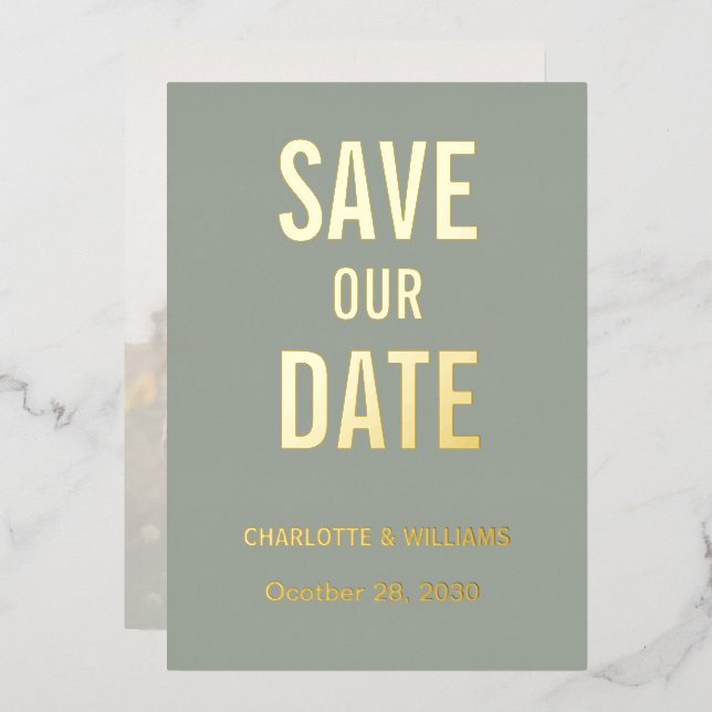 Sage Foto Overlay Save the Date Gold Folieneinladung (Vorderseite/Rückseite)