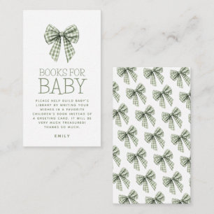 Sage Gingham Bow Books for Baby Shooter Begleitkarte