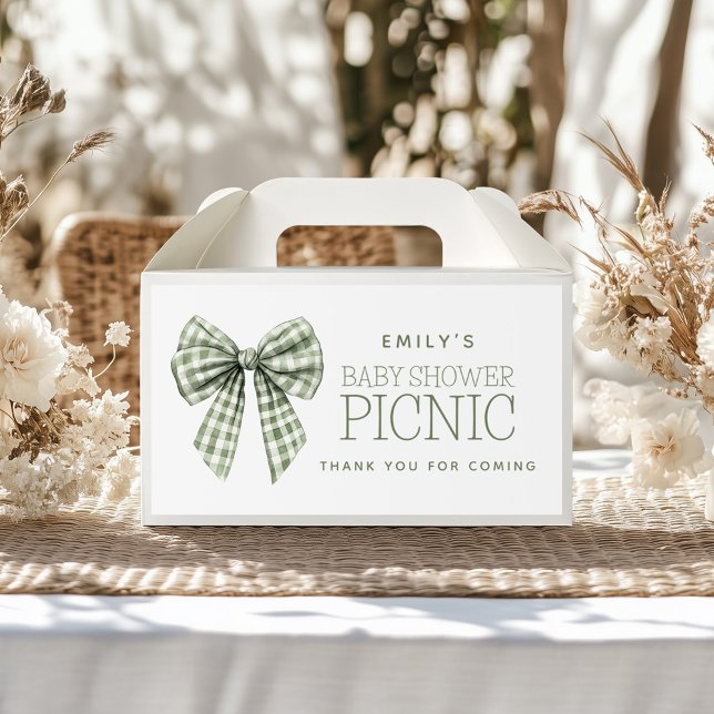 Sage Gingham Bow Name Baby Dusche Vielen Dank Rechteckiger Aufkleber (Von Creator hochgeladen)