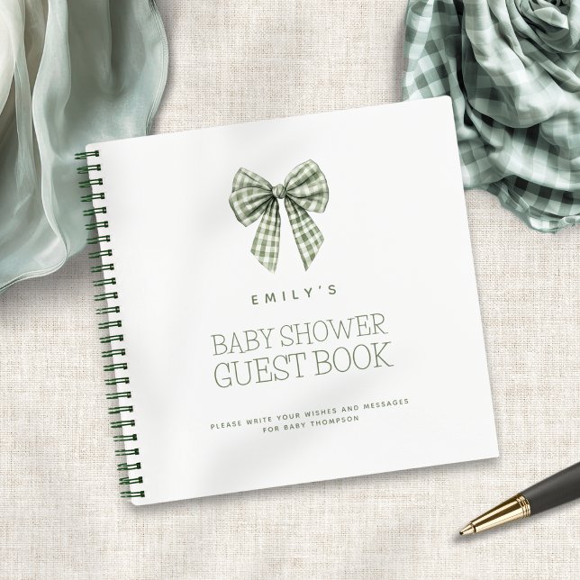 Sage Gingham Coquette Bow Baby Showbook Notizbuch (Von Creator hochgeladen)