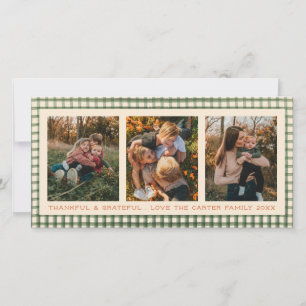 Sage Gingham Dankbare Foto-Festtagskarte