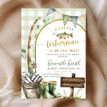 Sage Gingham Fisherman baby shower Einladung<br><div class="desc">Sage Gingham Fisherman baby shower invitation,  A Little Fisherman Is On The Way Baby Shower Invite,   Editable Fishing Baby Shower Invite</div>