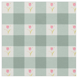 Sage Gingham Floral Fabric by the Yard Stoff