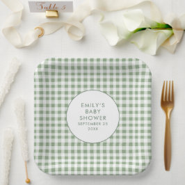 Sage Gingham Name Lokal Grown Baby Shower Pappteller