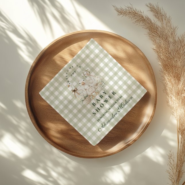 Sage Gingham Silly Goose Baby Shower Serviette (Von Creator hochgeladen)