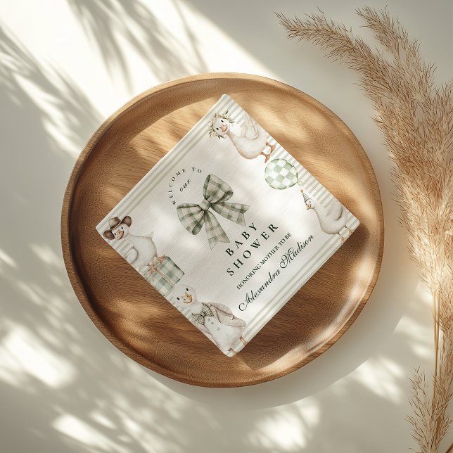 Sage Gingham Silly Goose Baby Shower Serviette (Von Creator hochgeladen)