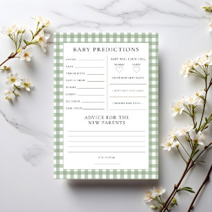 Sage Gingham Vorhersagen Baby Shower Spielkarte Einladung