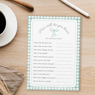 Sage Gingham Wie gut kennen Sie Dusche Game Einladung