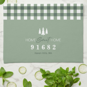 Sage Gingham Zuhause Sweet Zuhause Custom Zip Code Geschirrtuch