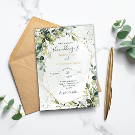 Sage gold eucalyptus geometric A5 wedding invite Einladung