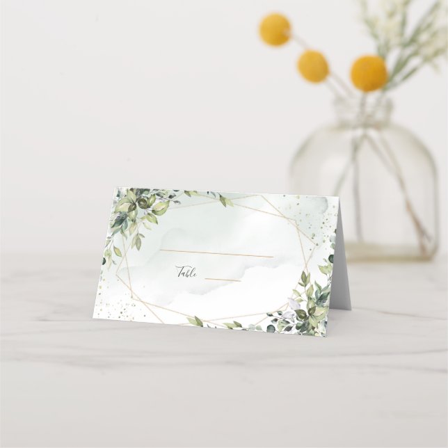 Sage gold eucalyptus geometric wedding place card platzkarte (Vorderseite)