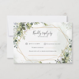 Sage gold eucalyptus geometric wedding RSVP card Karte
