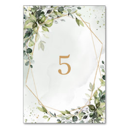 Sage gold eucalyptus geometric wedding table sign tischnummer