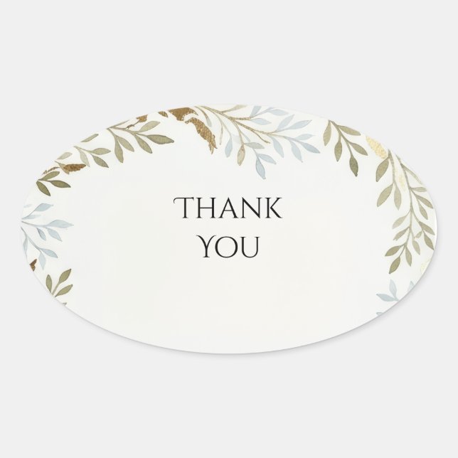 Sage Gold Leaf Dankeschön Oval Aufkleber (Vorderseite)