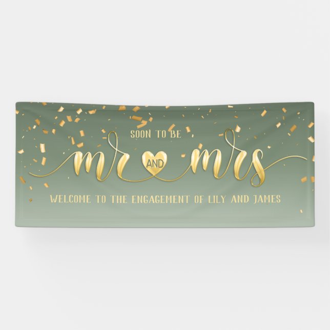 Sage Gold Mr. and Mrs. Verlobung Banner (Horizontal)