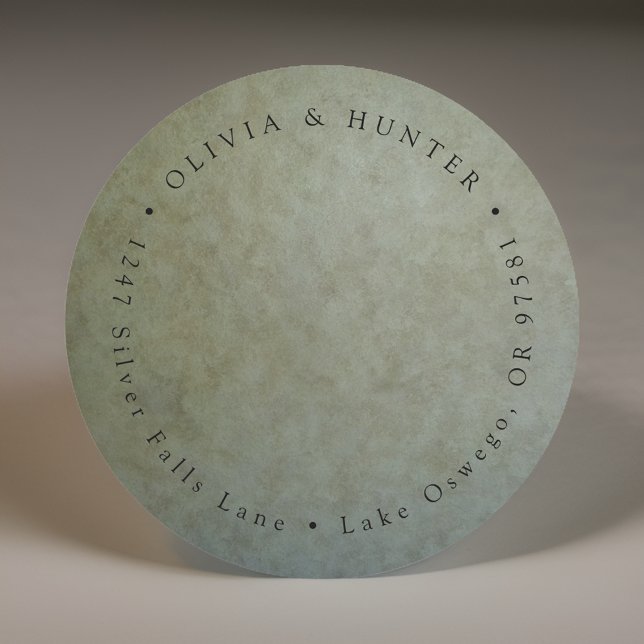 Sage Gold Wedding Couple Names Rücksendeadresse Runder Aufkleber (Von Creator hochgeladen)