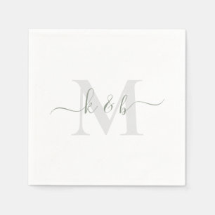 Sage & Grau Monogram Swash Script White Cocktail Serviette