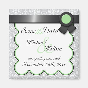Sage & Gray Damask Speichern des Datumsmagneten Magnet