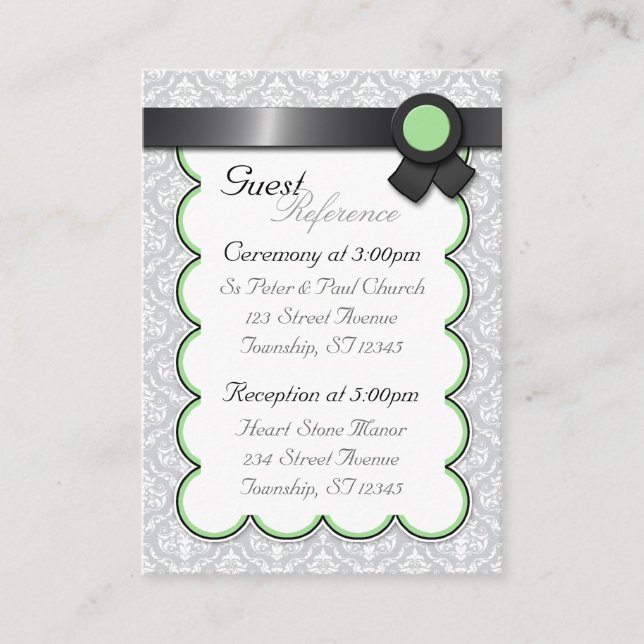 Sage & Gray Damask Wedding Guest Reference Cards Begleitkarte (Vorderseite)
