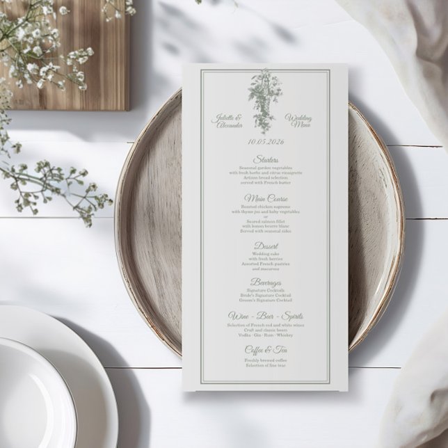 Sage Gray Toile de Jouy Wedding Menu Card Menükarte (Von Creator hochgeladen)