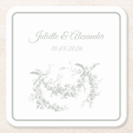 Sage Gray Toile de Jouy Wedding Paper Coasters Rechteckiger Pappuntersetzer