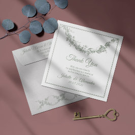 Sage Gray Toile de Jouy Wedding Thank You Card Dankeskarte