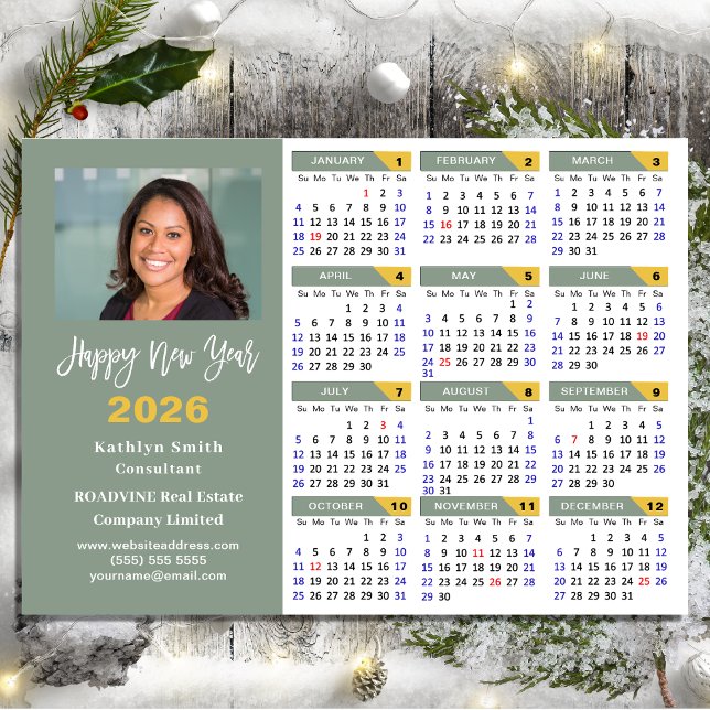 Sage Green 2026 Kalender Business Einfach Magnetic Magnetkarte (Von Creator hochgeladen)