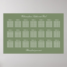 Sage Green 21 Table Wedding Seating Chart Poster