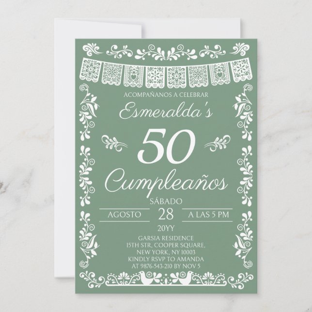 Sage Green 50. Geburtstagsfeier Einladung (Vorderseite)