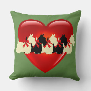 Sage green, 6 Scottish Terrier dog, red heart Kissen