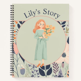 Sage Green Aesthetic Floral Illustration Journal Notizbuch