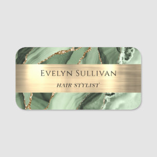 Sage Green Agate Gold Foil Name Tag Namensschild