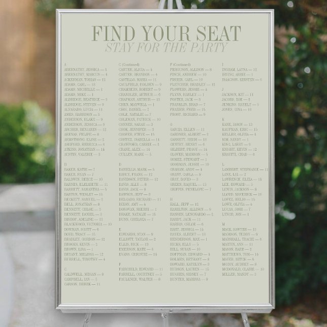 Sage Green Alphabetical Wedding Seating Chart Poster (Sage Green Alphabetical Wedding Seating Chart
)