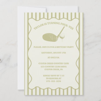 Sage Green and Cream Stripes Golf Themed Party Einladung